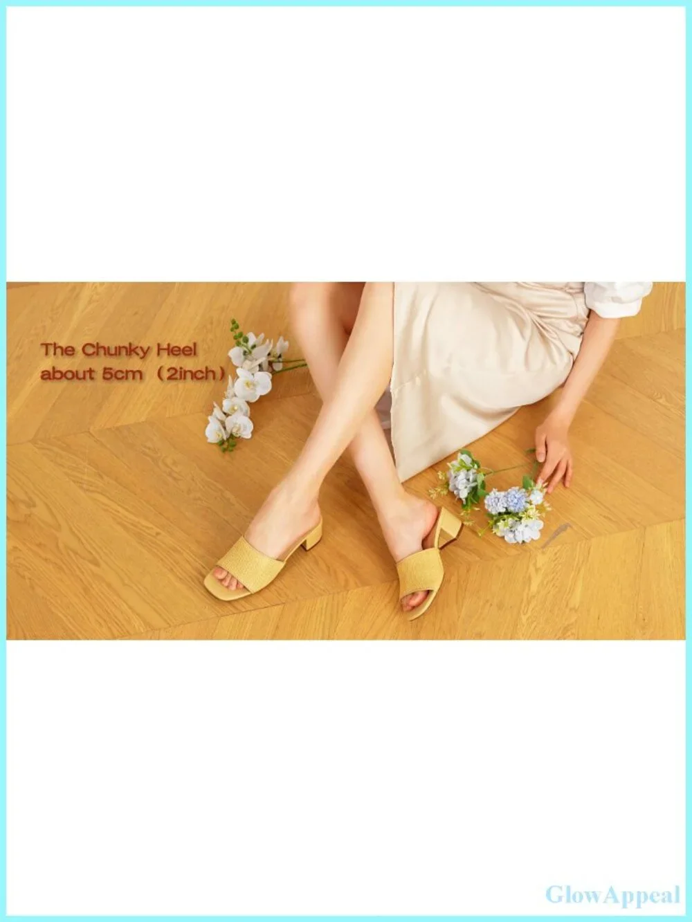 Woven Square Toe Block Heel Slip On Sandals Summer Beach Mules
